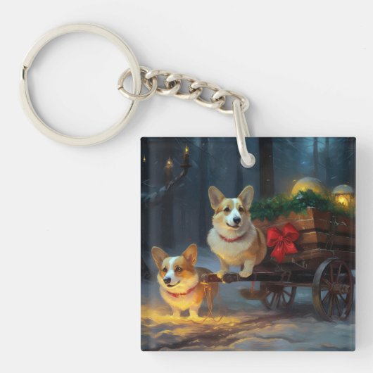 Corgi Sneeuw slee Christmas decoratie Sleutelhanger (Voorkant)