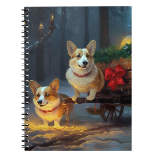 Corgi Sneeuw slee Kerst decoratie Notitieboek (Voorkant)