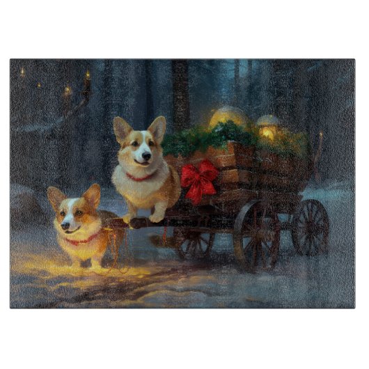 Corgi Sneeuw slee Kerst decoratie Snijplank (Voorkant)