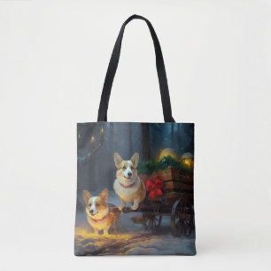 Corgi Sneeuw slee Kerst Decoratie Tote Bag