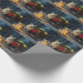 Corgi Sneeuw slee Kerstmis decoratie Cadeaupapier (Hoek)