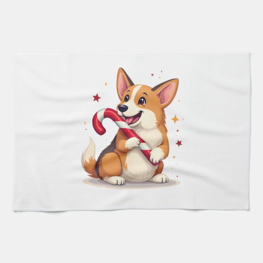 Corgi Snoepstok Vreugde Theedoek (Horizontaal)