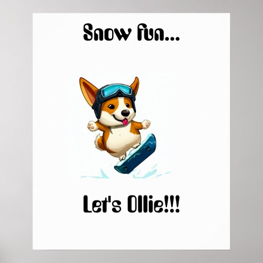Corgi snowboarden plezier poster (Voorkant)