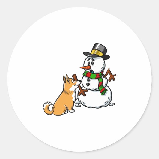 Corgi Snowman Christmas Ronde Sticker (Voorkant)