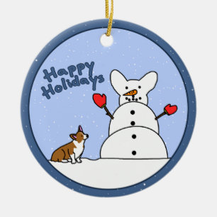 Corgi Snowman kerstversiering Keramisch Ornament