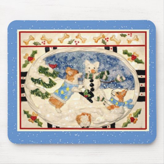 Corgi Snowman Mousepad Muismat (Voorkant)