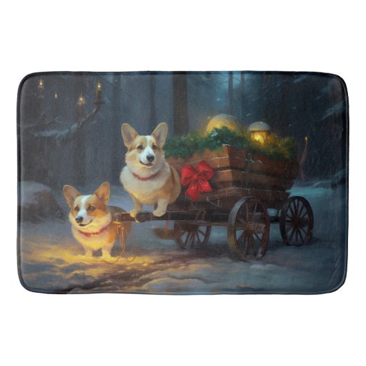 Corgi Snowy Sleigh Kerst Decor Badmat (Voorkant)