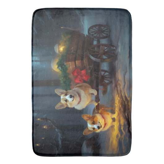 Corgi Snowy Sleigh Kerst Decor Badmat (Voorkant Verticaal)
