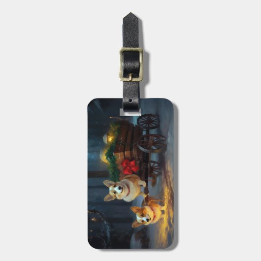Corgi Snowy Sleigh Kerst Decor Bagagelabel (Voorkant verticaal)