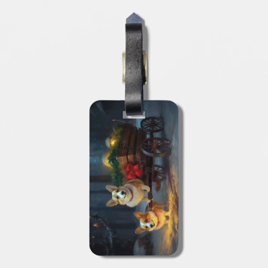 Corgi Snowy Sleigh Kerst Decor Bagagelabel (Achterkant verticaal)