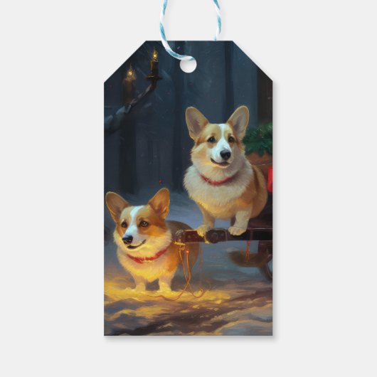 Corgi Snowy Sleigh Kerst Decor Cadeaulabel (Achterkant)