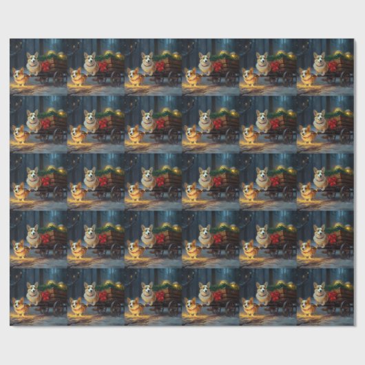 Corgi Snowy Sleigh Kerst Decor Cadeaupapier (Vlak)