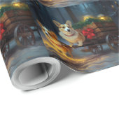 Corgi Snowy Sleigh Kerst Decor Cadeaupapier (Rol Hoek)