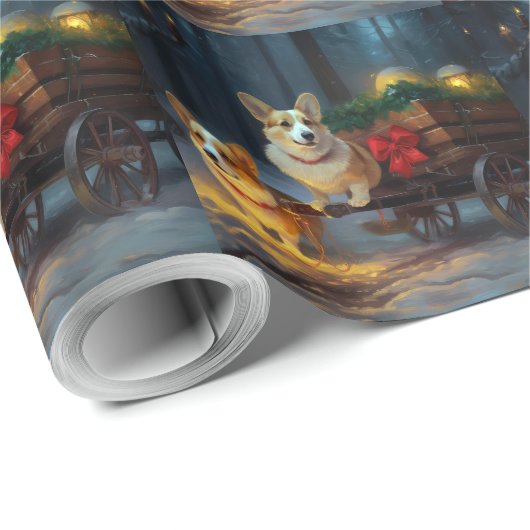 Corgi Snowy Sleigh Kerst Decor Cadeaupapier (Rol Hoek)