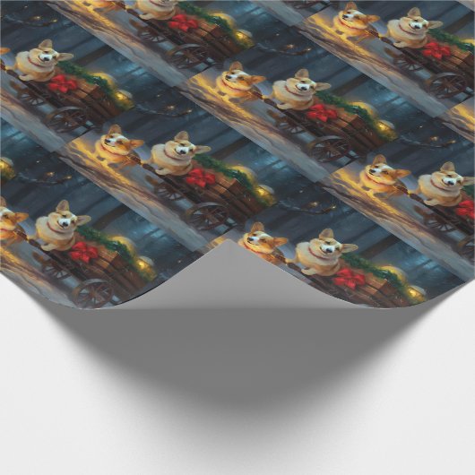 Corgi Snowy Sleigh Kerst Decor Cadeaupapier (Hoek)