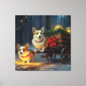 Corgi Snowy Sleigh Kerst Decor Canvas Afdruk (Voorkant)