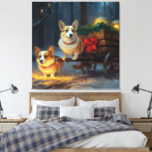 Corgi Snowy Sleigh Kerst Decor Canvas Afdruk (Insitu (Slaapkamer))