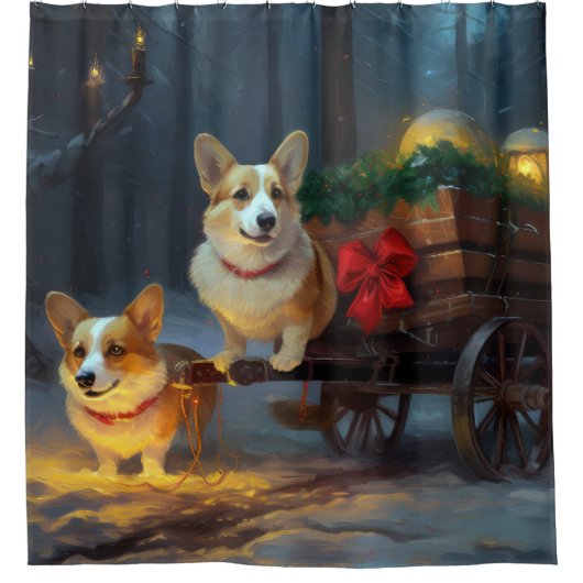 Corgi Snowy Sleigh Kerst Decor Douchegordijn (Voorkant)