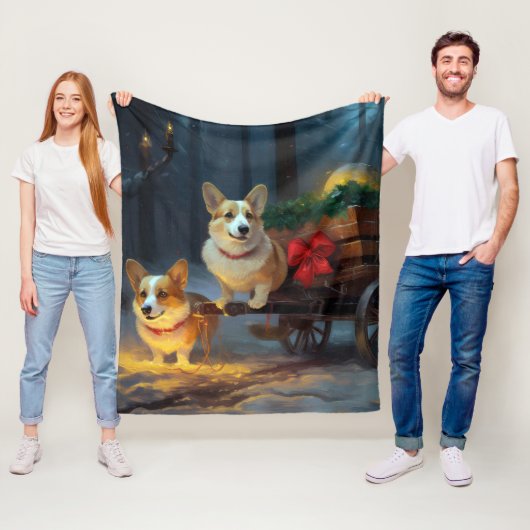 Corgi Snowy Sleigh Kerst Decor Fleece Deken (In situ)