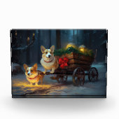 Corgi Snowy Sleigh Kerst Decor Fotoblokken (Voorkant)