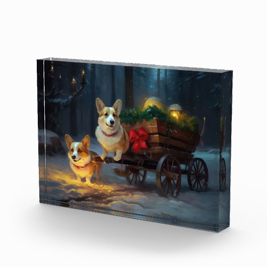 Corgi Snowy Sleigh Kerst Decor Fotoblokken (Rechts)