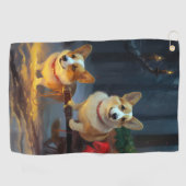 Corgi Snowy Sleigh Kerst Decor Golfhanddoek (Horizontaal)