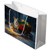 Corgi Snowy Sleigh Kerst Decor Groot Cadeauzakje (Voorkant Gekanteld)
