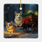 Corgi Snowy Sleigh Kerst Decor Keramisch Ornament (Achterkant)