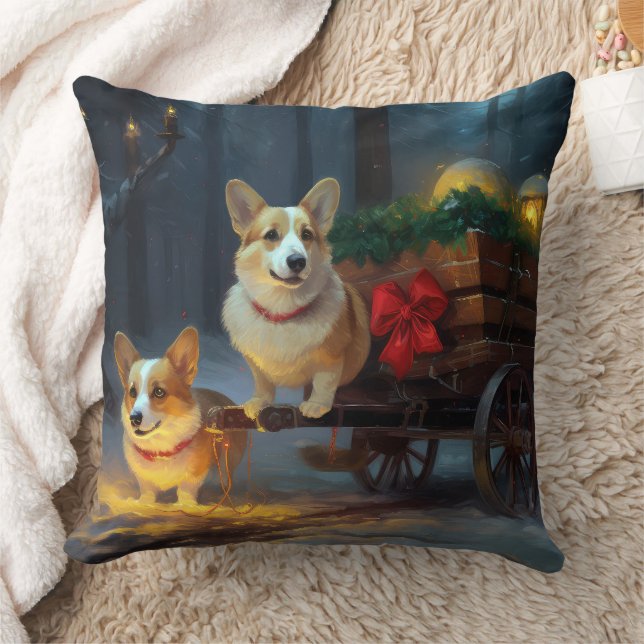 Corgi Snowy Sleigh Kerst Decor Kussen (Deken)
