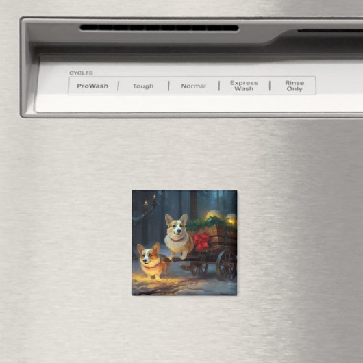 Corgi Snowy Sleigh Kerst Decor Magneet (Insitu (Vaatwasser))