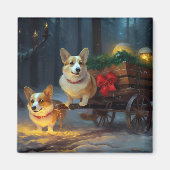 Corgi Snowy Sleigh Kerst Decor Magneet (Voorkant)
