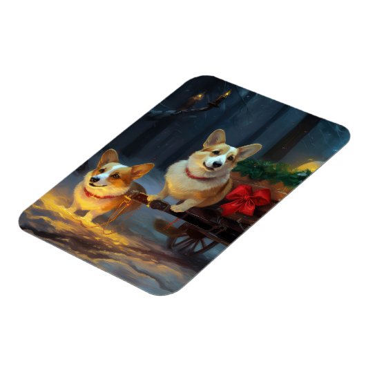 Corgi Snowy Sleigh Kerst Decor Magneet (Linkerzijde)