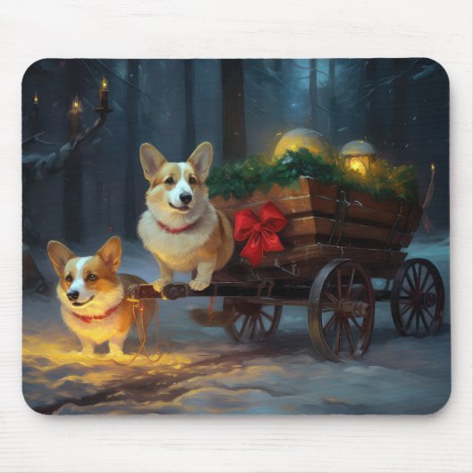 Corgi Snowy Sleigh Kerst Decor Muismat (Voorkant)