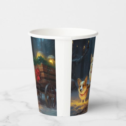 Corgi Snowy Sleigh Kerst Decor Papieren Bekers (Rechts)