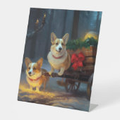 Corgi Snowy Sleigh Kerst Decor Reclamebord Met Voetstuk (Voorkant)