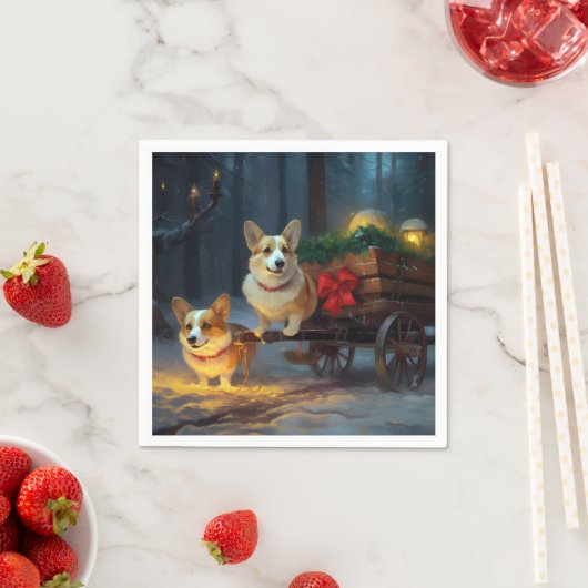 Corgi Snowy Sleigh Kerst Decor Servet (Insitu)