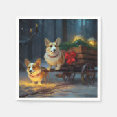 Corgi Snowy Sleigh Kerst Decor Servet (Voorkant)