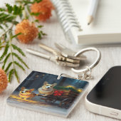 Corgi Snowy Sleigh Kerst Decor Sleutelhanger (Voorkant Rechts)