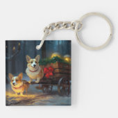 Corgi Snowy Sleigh Kerst Decor Sleutelhanger (Achterkant)
