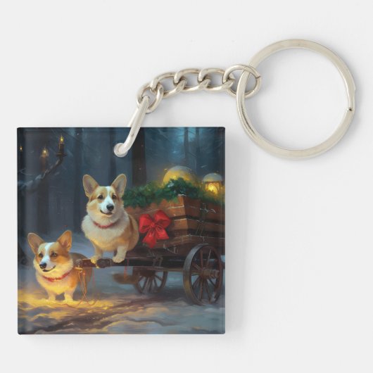 Corgi Snowy Sleigh Kerst Decor Sleutelhanger (Achterkant)