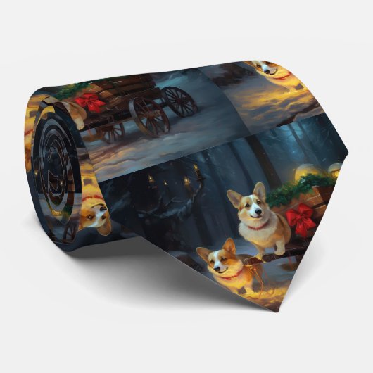 Corgi Snowy Sleigh Kerst Decor Stropdas (Opgerold)