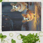 Corgi Snowy Sleigh Kerst Decor Theedoek (Gevouwen)