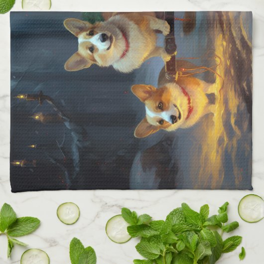 Corgi Snowy Sleigh Kerst Decor Theedoek (Gevouwen)