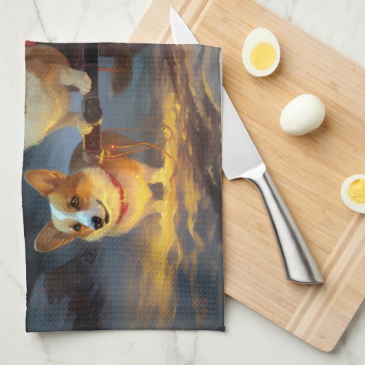 Corgi Snowy Sleigh Kerst Decor Theedoek (Quarter Fold)