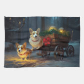 Corgi Snowy Sleigh Kerst Decor Theedoek (Horizontaal)