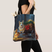 Corgi Snowy Sleigh Kerst Decor Tote Bag (Dichtbij)
