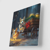 Corgi Snowy Sleigh Kerst Decor Vierkante Klok (Hoek)