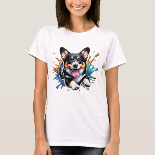 Corgi Splash van kleur T-shirt (Voorkant)