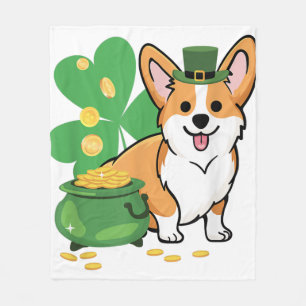 Corgi St Patrick Day with Leprechaun Hat Fleece Deken