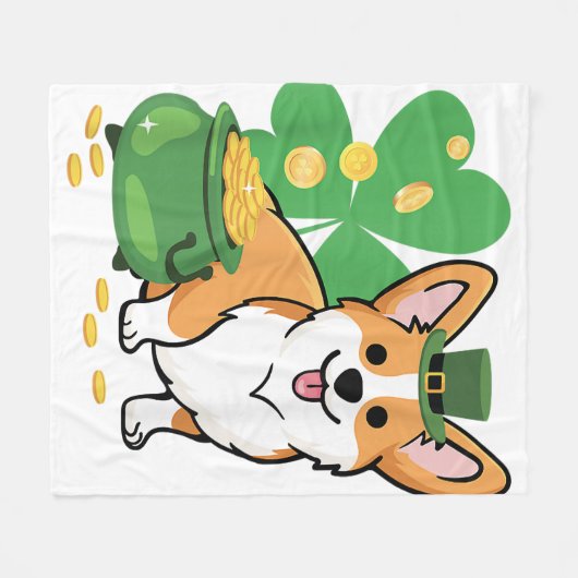 Corgi St Patrick Day with Leprechaun Hat Fleece Deken (Voorkant (Horizontaal))